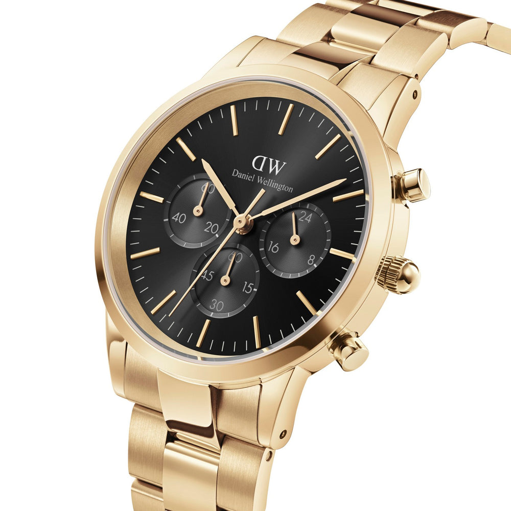 Daniel Wellington Iconic Chronograph Link 42mm Black Gold Watch DW00100641