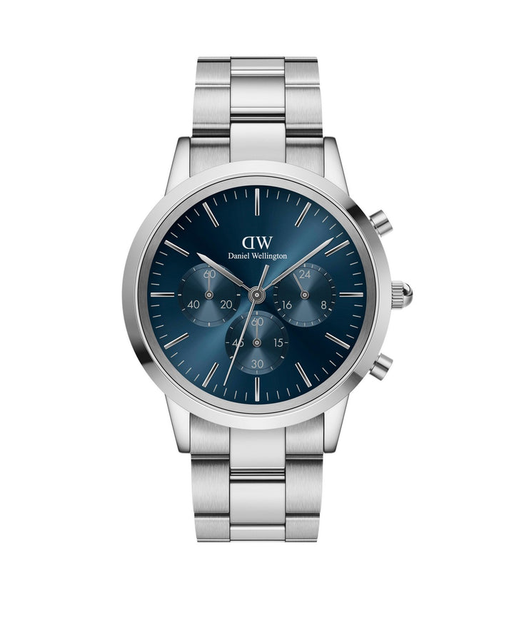 Daniel Wellington Iconic Chronograph Link 42mm Arctic Blue Silver Watch DW00100644
