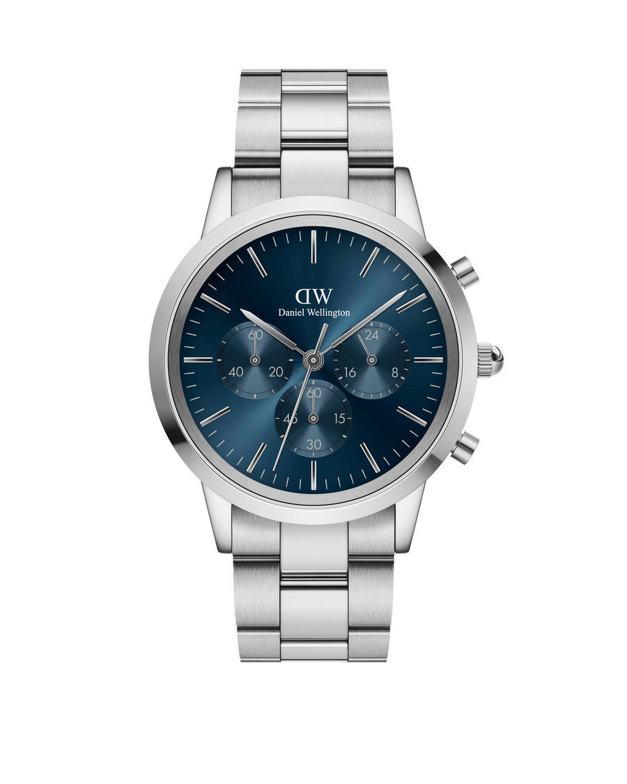 Daniel Wellington Iconic Chronograph Link 42mm Arctic Blue Silver Watch DW00100644