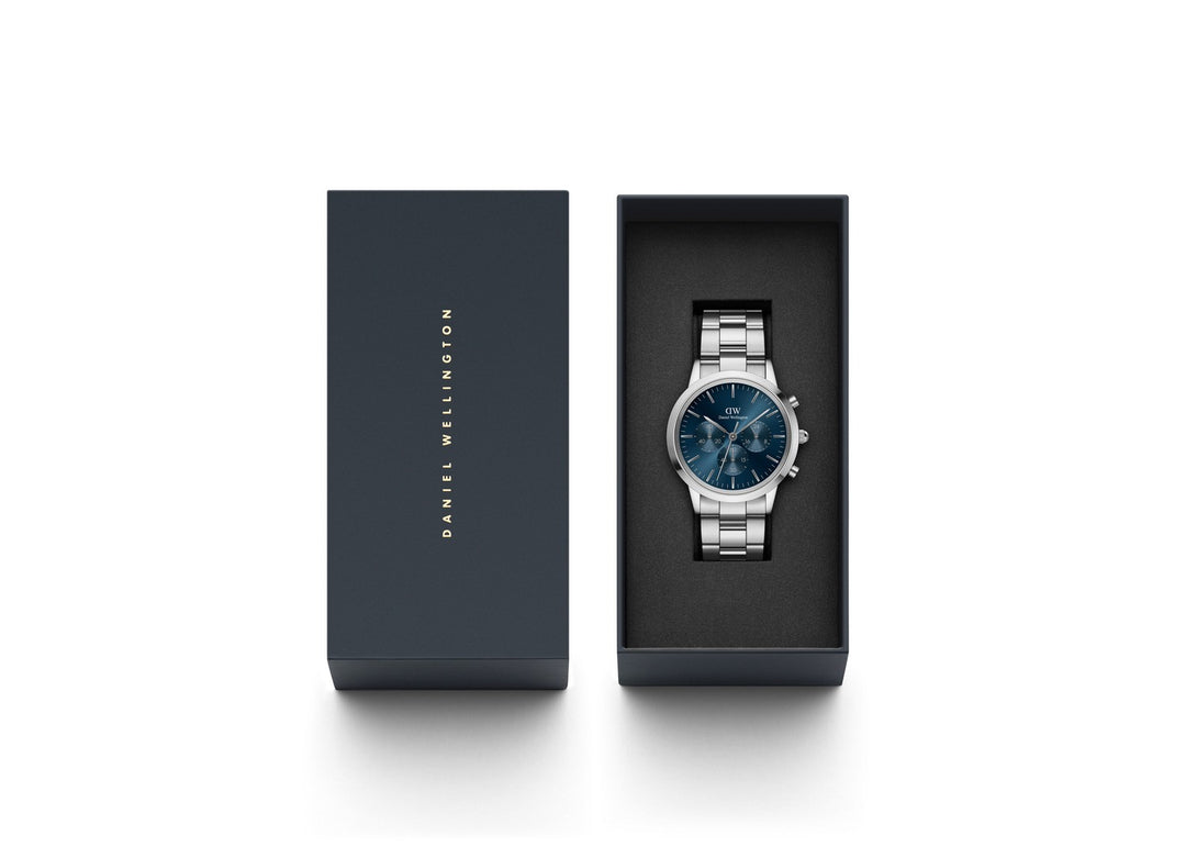 Daniel Wellington Iconic Chronograph Link 42mm Arctic Blue Silver Watch DW00100644