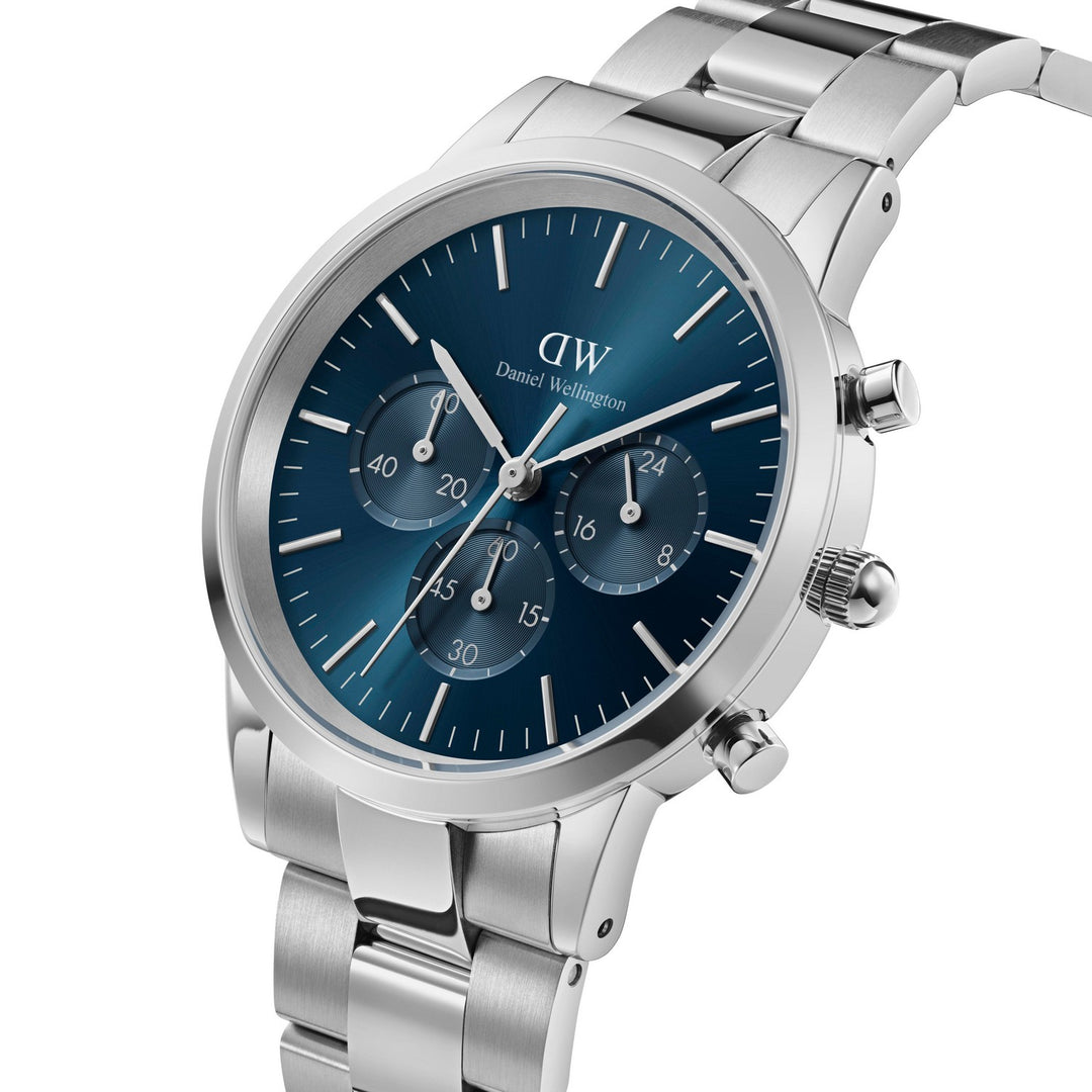 Daniel Wellington Iconic Chronograph Link 42mm Arctic Blue Silver Watch DW00100644