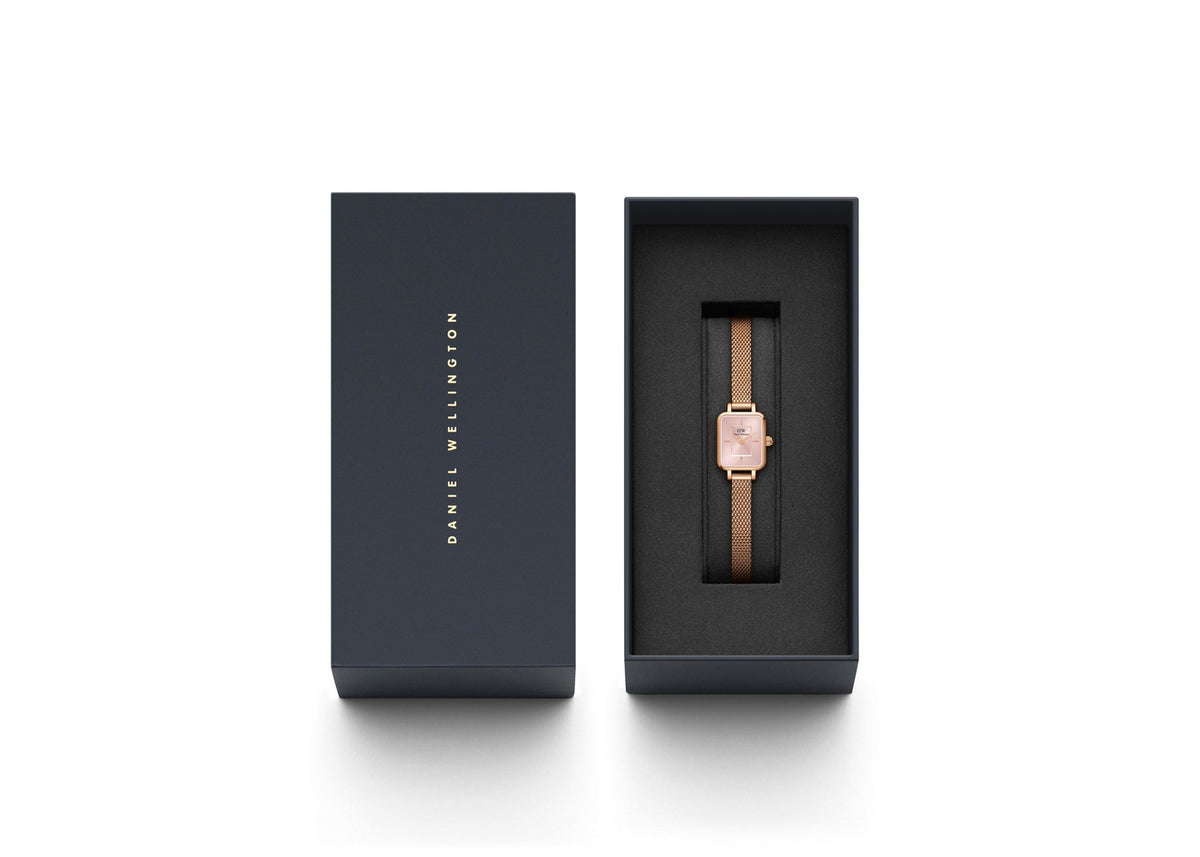 Daniel Wellington Quadro Mini Melrose 15.4x18.2mm Blush Rose Gold Mesh Watch DW00100650
