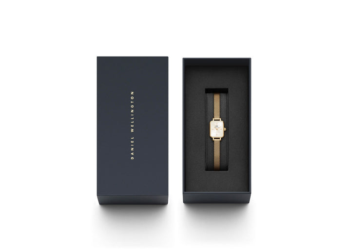 Daniel Wellington Quadro Mini Evergold 15.4x18.2mm Champagne Gold Mesh Watch DW00100656