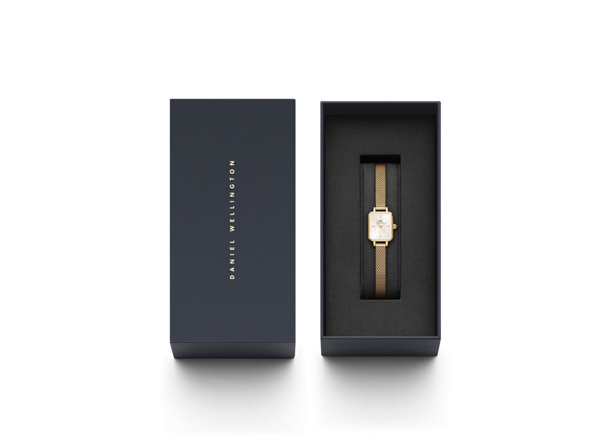 Daniel Wellington Quadro Mini Evergold 15.4x18.2mm Champagne Gold Mesh Watch DW00100656