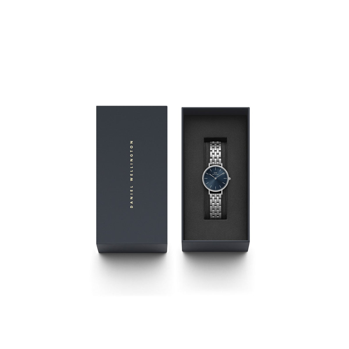 Daniel Wellington Petite Lumine Bezel 28mm Arctic Blue Silver Mesh Watch DW00100664