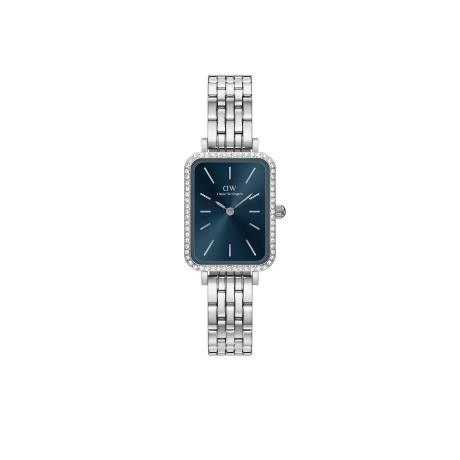 Daniel Wellington Quadro Lumine Bezel 5 Link 20x26mm Arctic Blue Silver Watch DW00100670