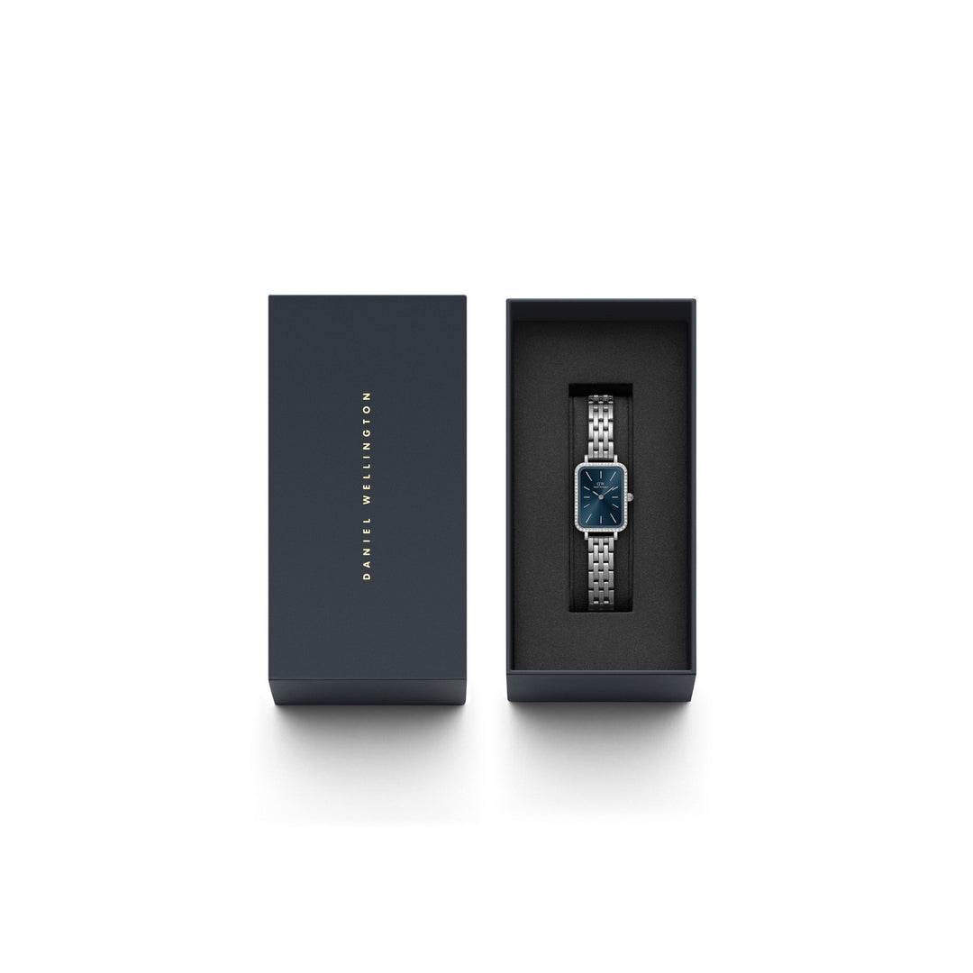 Daniel Wellington Quadro Lumine Bezel 5 Link 20x26mm Arctic Blue Silver Watch DW00100670