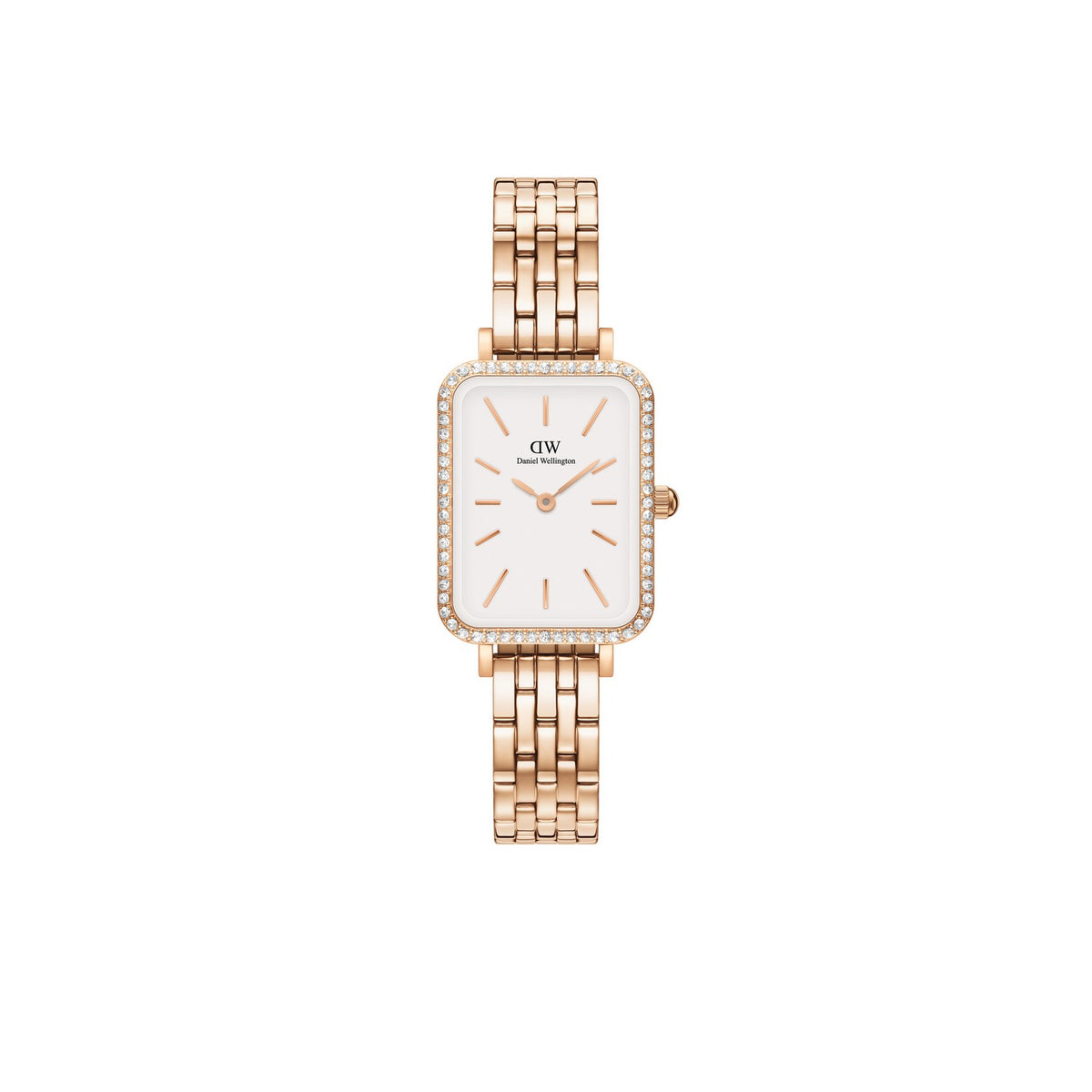 Daniel Wellington Quadro Lumine Bezel 5 Link 20x26mm White Rose Gold Watch DW00100672
