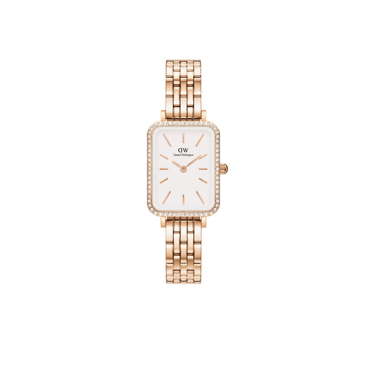Daniel Wellington Quadro Lumine Bezel 5 Link 20x26mm White Rose Gold Watch DW00100672