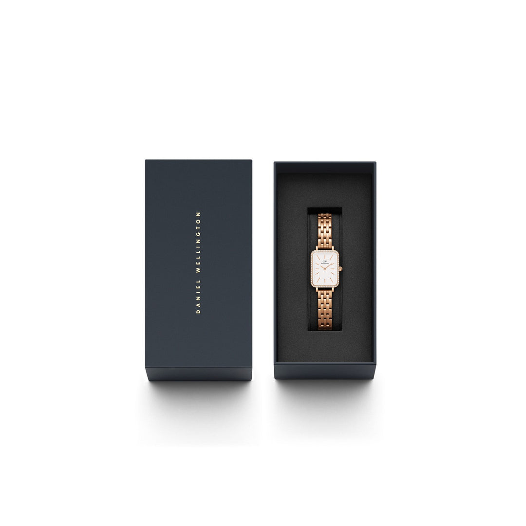 Daniel Wellington Quadro Lumine Bezel 5 Link 20x26mm White Rose Gold Watch DW00100672
