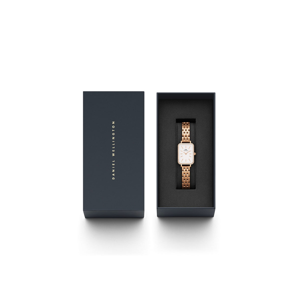 Daniel Wellington Quadro Lumine Bezel 5 Link 20x26mm White Rose Gold Watch DW00100672