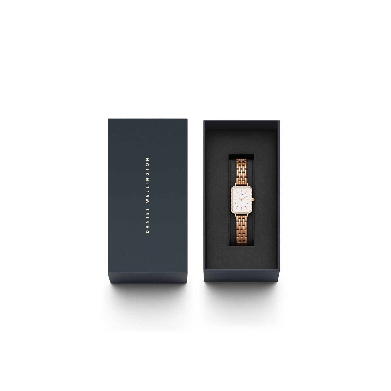 Daniel Wellington Quadro Lumine Bezel 5 Link 20x26mm White Rose Gold Watch DW00100672