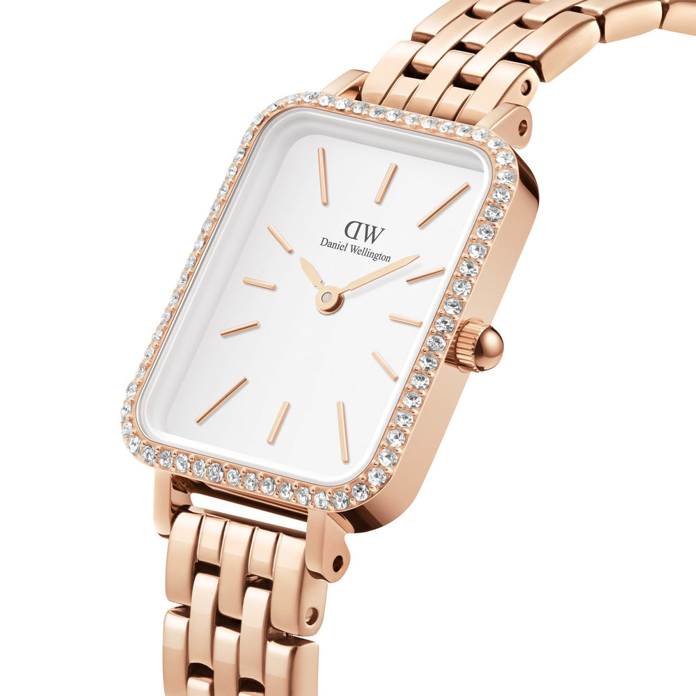 Daniel Wellington Quadro Lumine Bezel 5 Link 20x26mm White Rose Gold Watch DW00100672