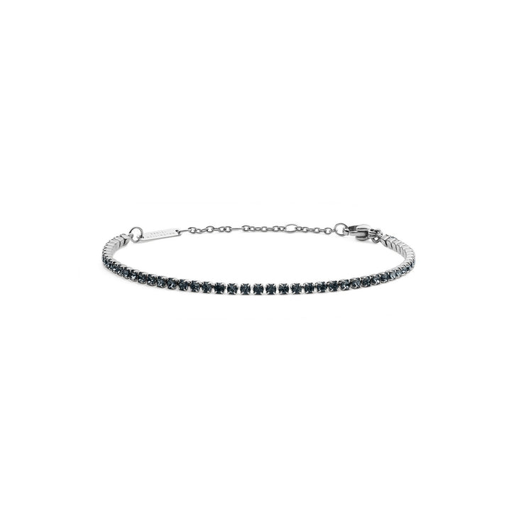 Silver bracelet with black stones on a white background