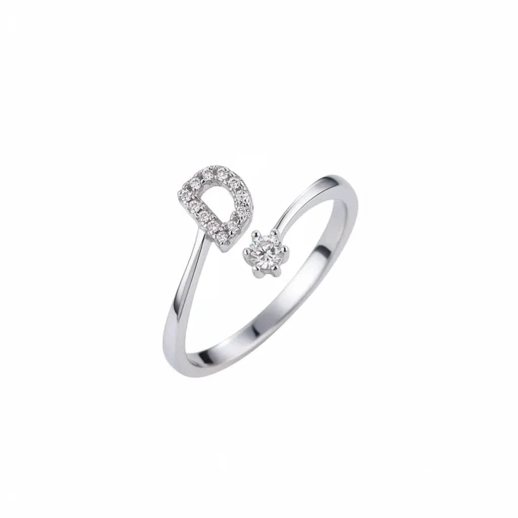 Diamond Initial Letter Silver Ring