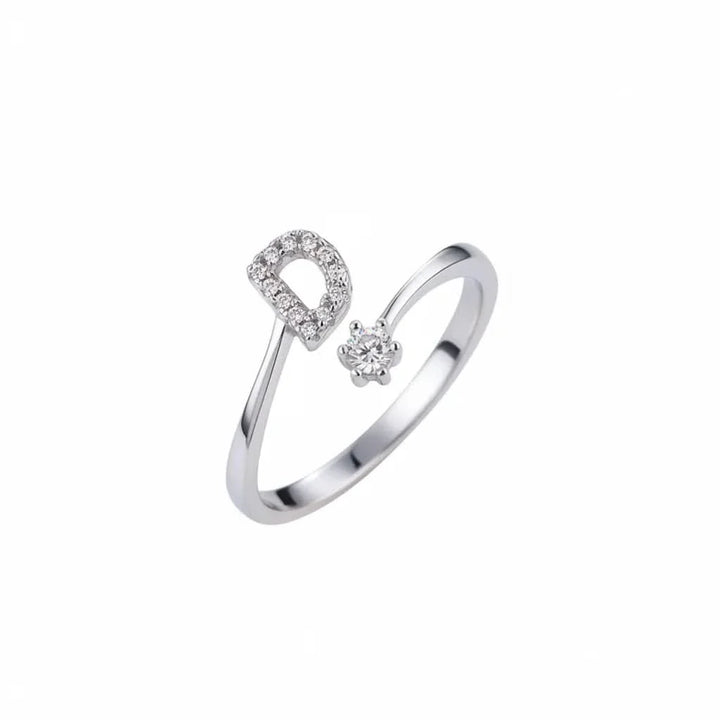 Diamond Initial Letter Silver Ring