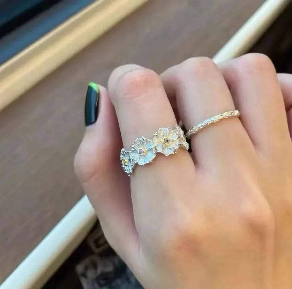 🌼 Sterling Silver Daisy Ring Set