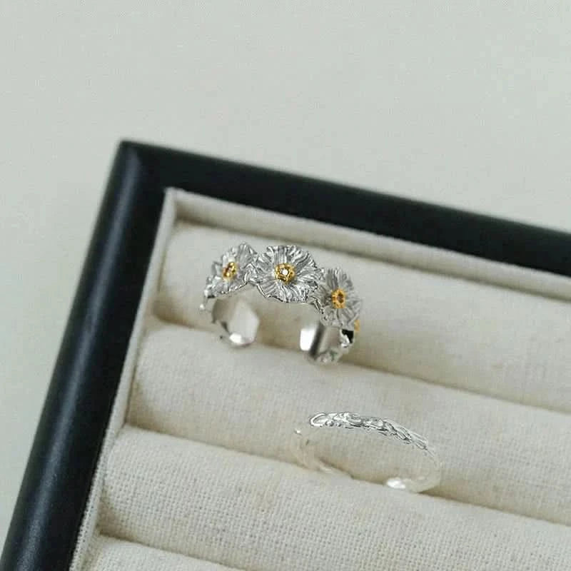 🌼 Sterling Silver Daisy Ring Set