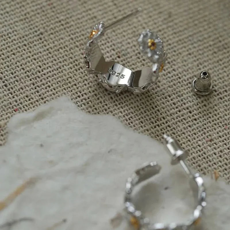🌼 Daisy Blossom Sterling Silver Earrings