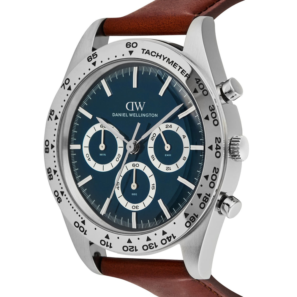 Daniel Wellington Mens Iconic Blue Dial Brown Genuine Leather Strap Watch DW00100952