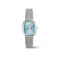 Daniel Wellington silver mesh watch with a light blue dial and silver bezel, shown on a clean white background.