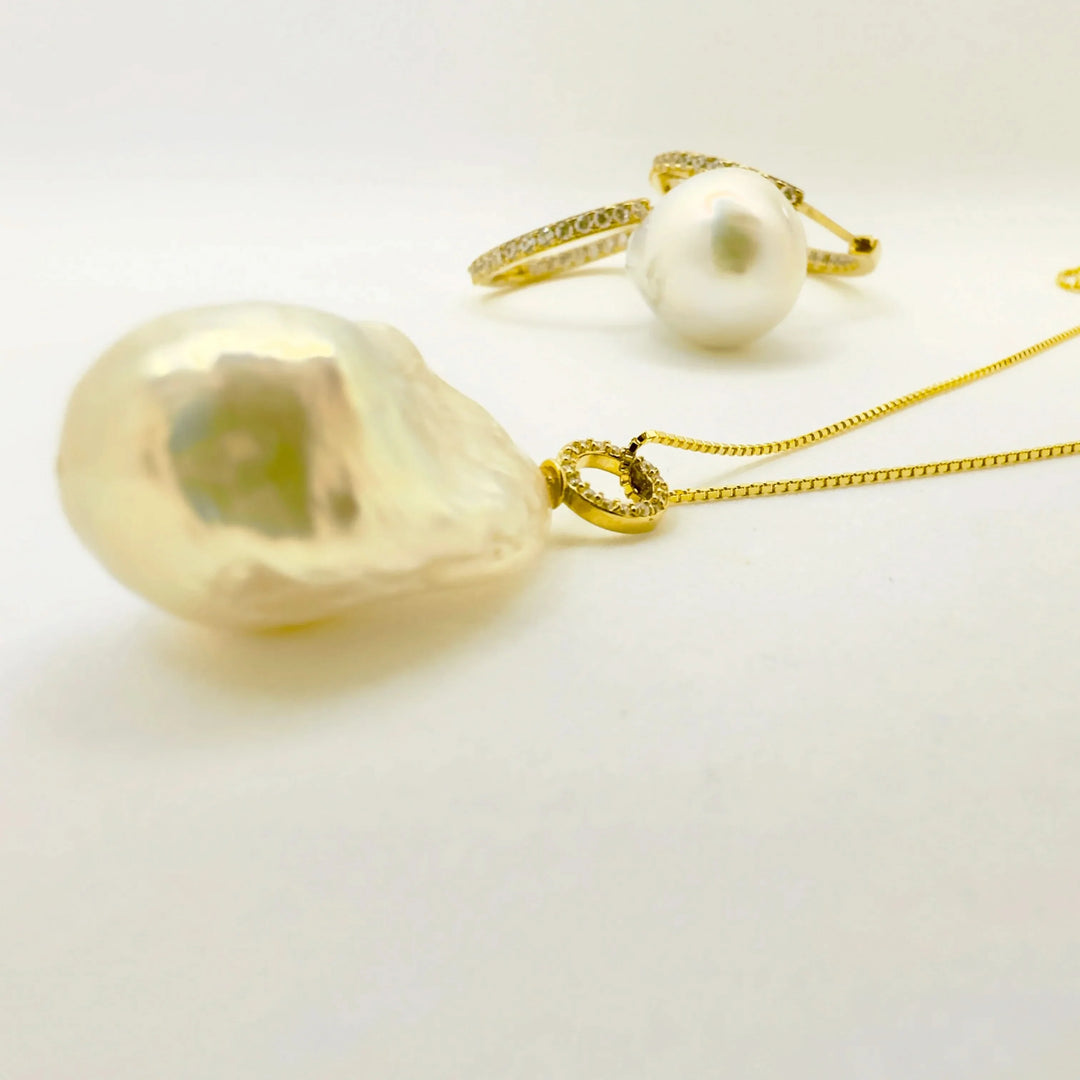 Detachable Diamond Huggie Baroque Pearl Earrings