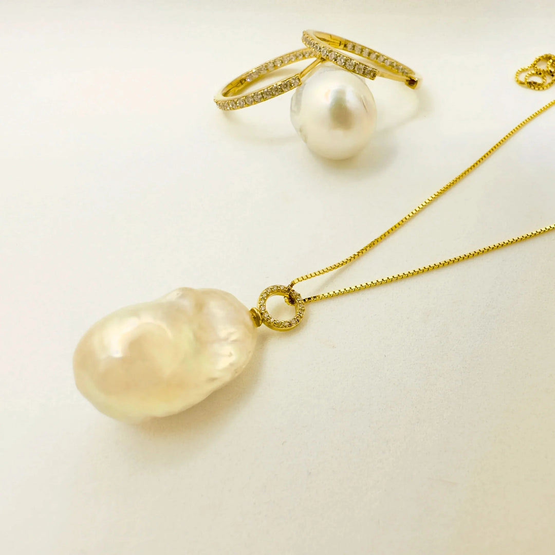 Detachable Diamond Huggie Baroque Pearl Earrings