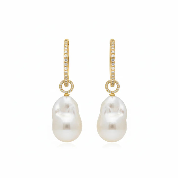 Detachable Diamond Huggie Baroque Pearl Earrings