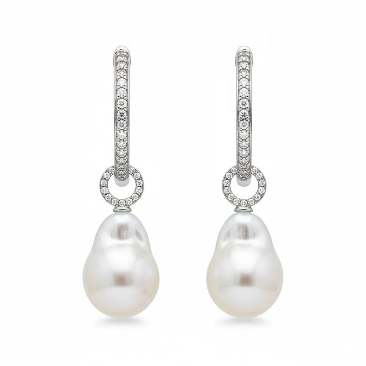 Detachable Diamond Huggie Baroque Pearl Earrings
