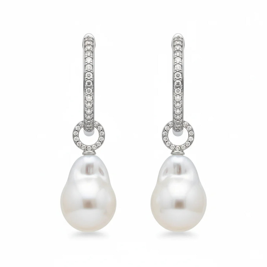 Detachable Diamond Huggie Baroque Pearl Earrings
