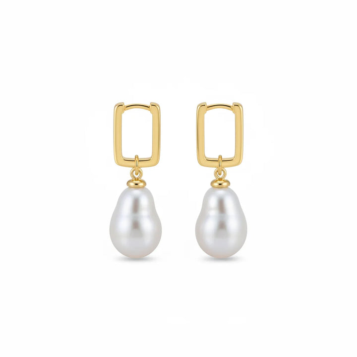 Detachable Square Hoop Baroque Pearl Earrings