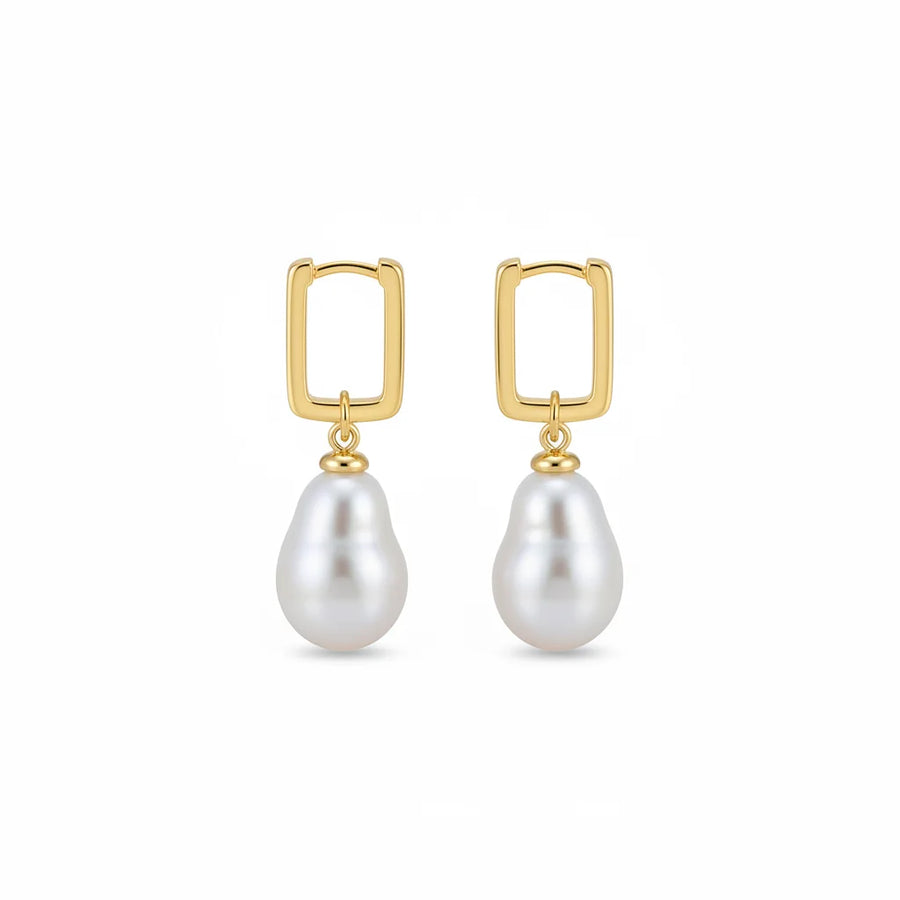 Detachable Square Hoop Baroque Pearl Earrings