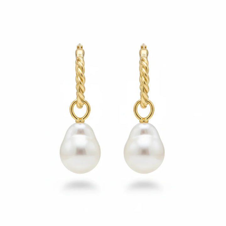 Detachable Twist Gold Hoop Baroque Pearl Earrings