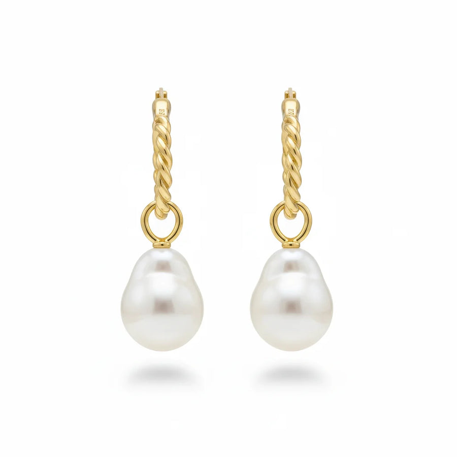 Detachable Twist Gold Hoop Baroque Pearl Earrings