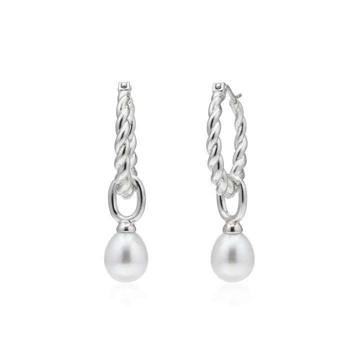 Detachable Twist Hoop Pearl Earrings