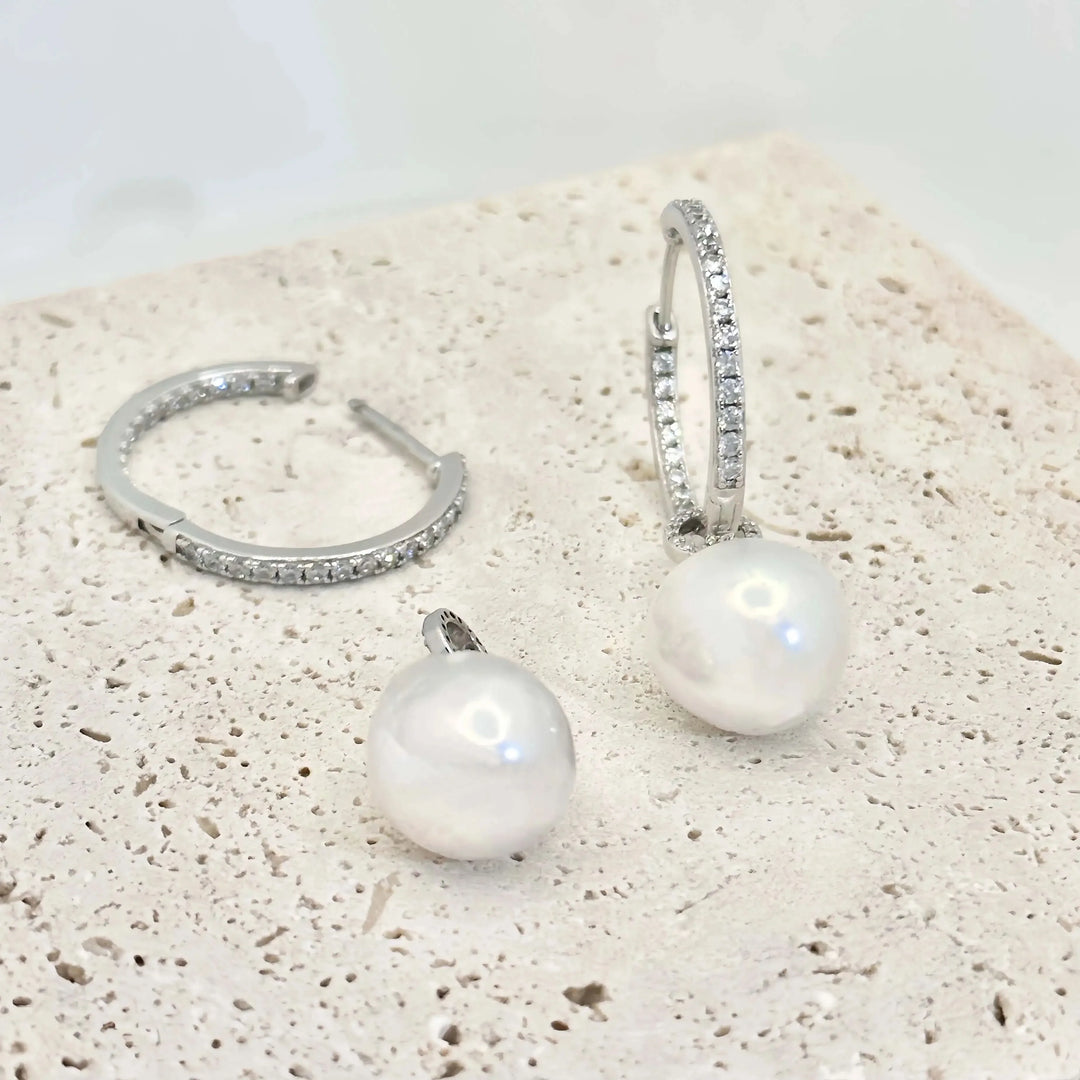 Detachable Diamond Huggie Baroque Pearl Earrings