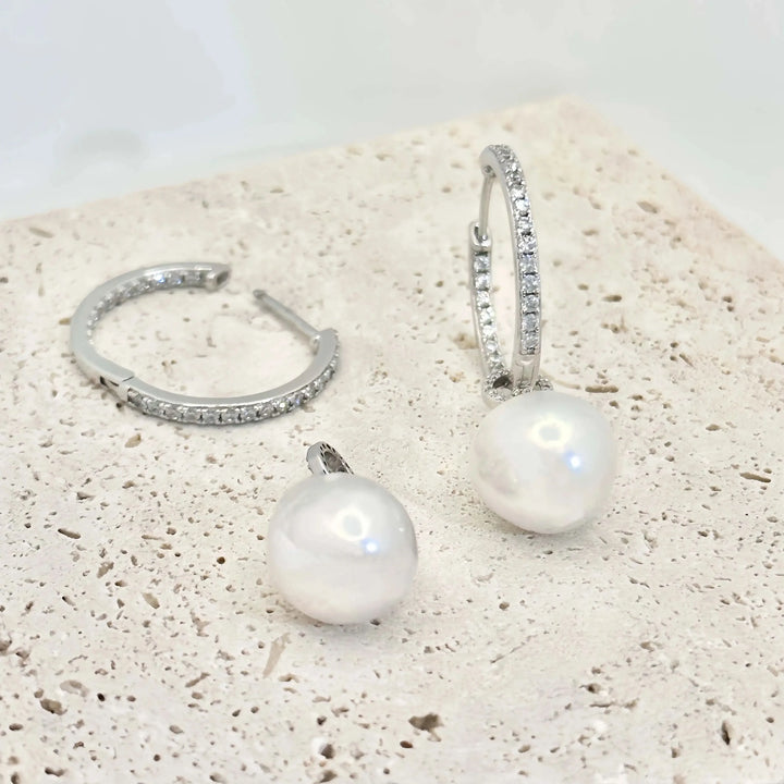 Detachable Diamond Huggie Baroque Pearl Earrings