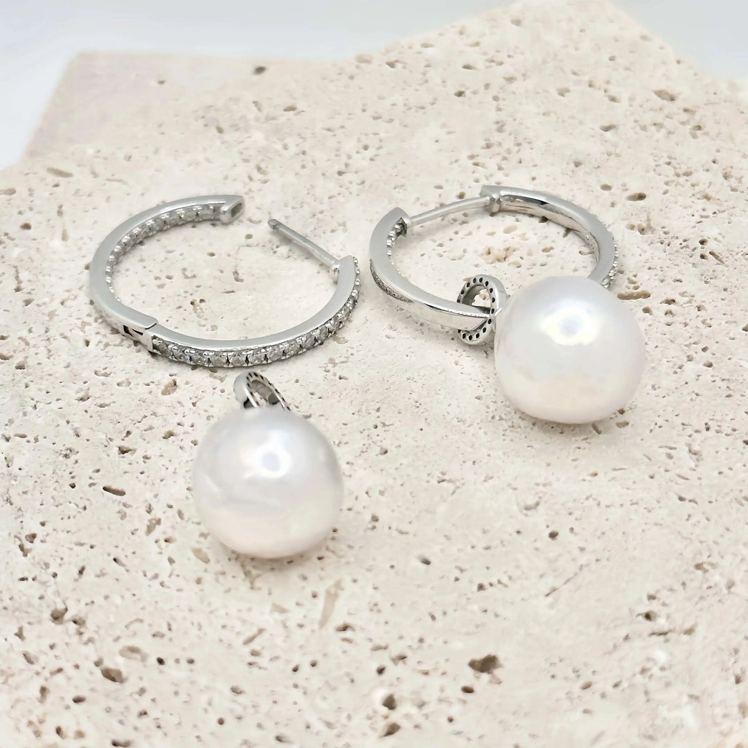 Detachable Diamond Huggie Baroque Pearl Earrings