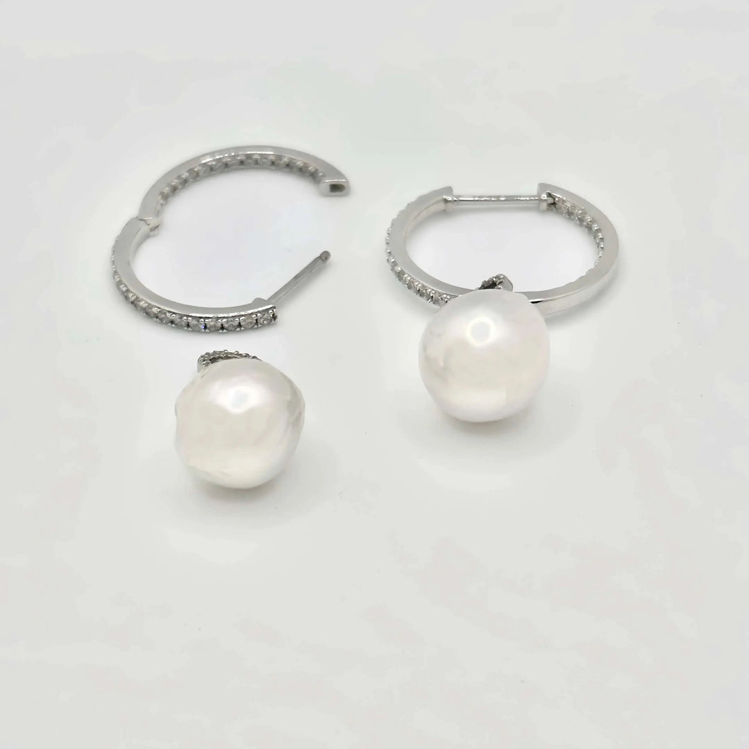 Detachable Diamond Huggie Baroque Pearl Earrings