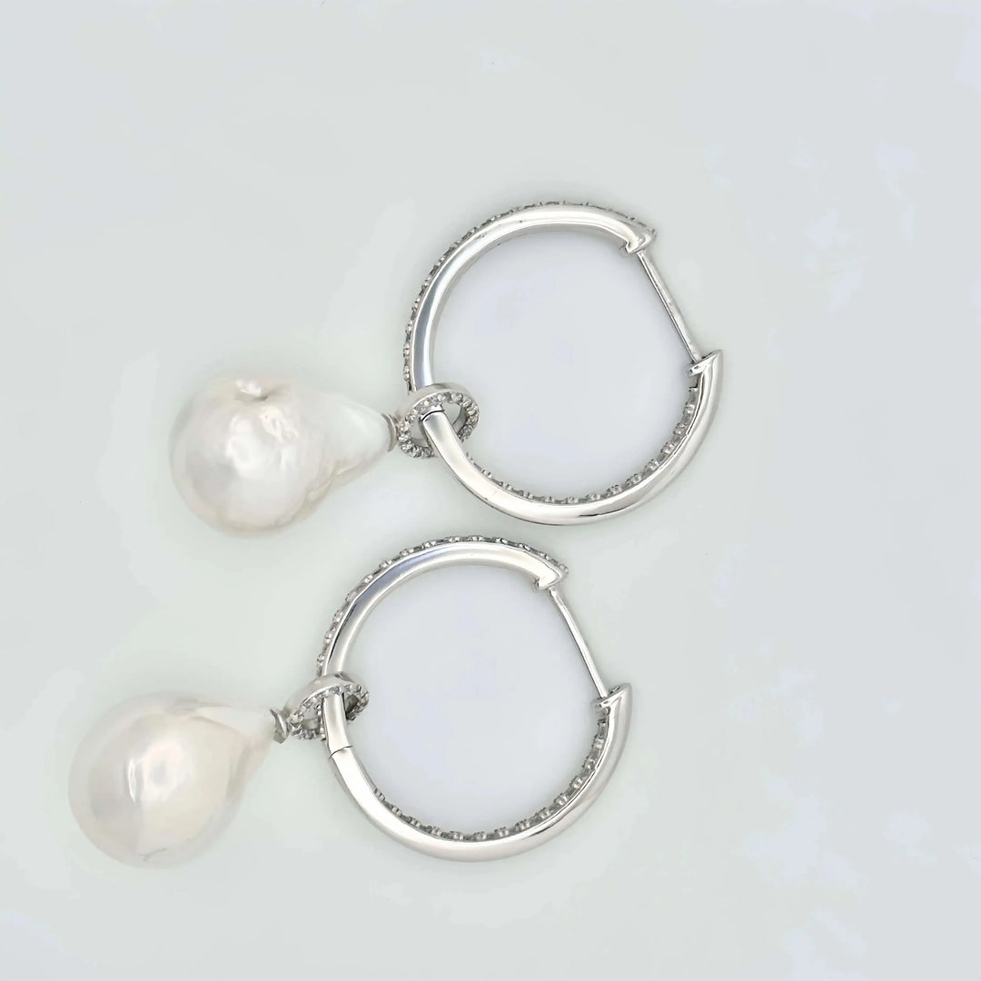 Detachable Diamond Huggie Baroque Pearl Earrings