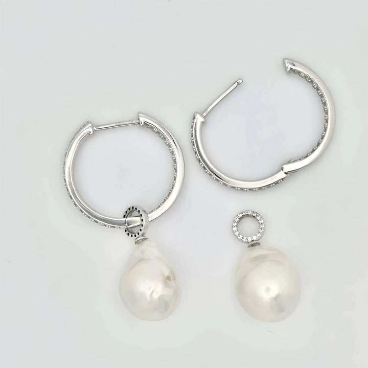 Detachable Diamond Huggie Baroque Pearl Earrings