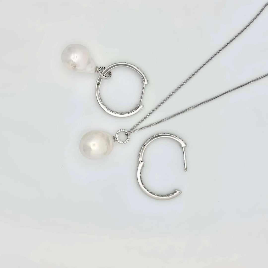 Detachable Diamond Huggie Baroque Pearl Earrings