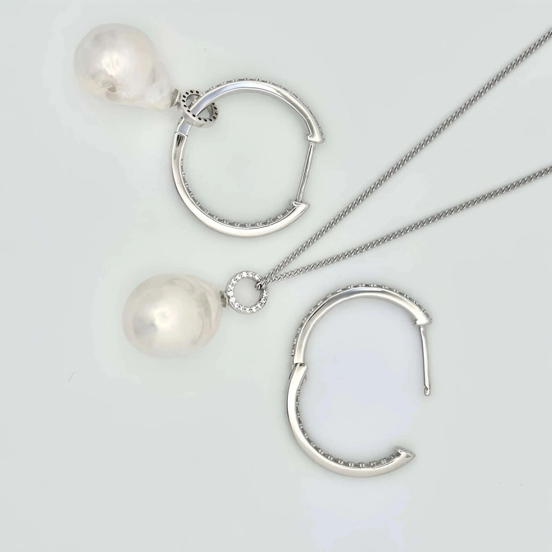 Detachable Diamond Huggie Baroque Pearl Earrings