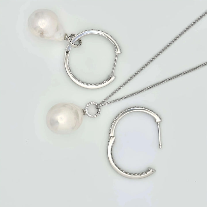 Detachable Diamond Huggie Baroque Pearl Earrings