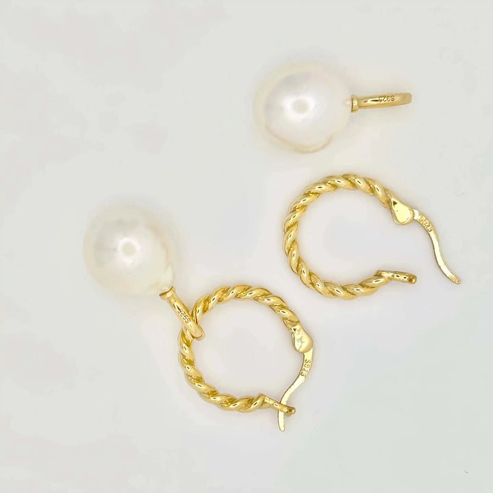 Detachable Twist Gold Hoop Baroque Pearl Earrings