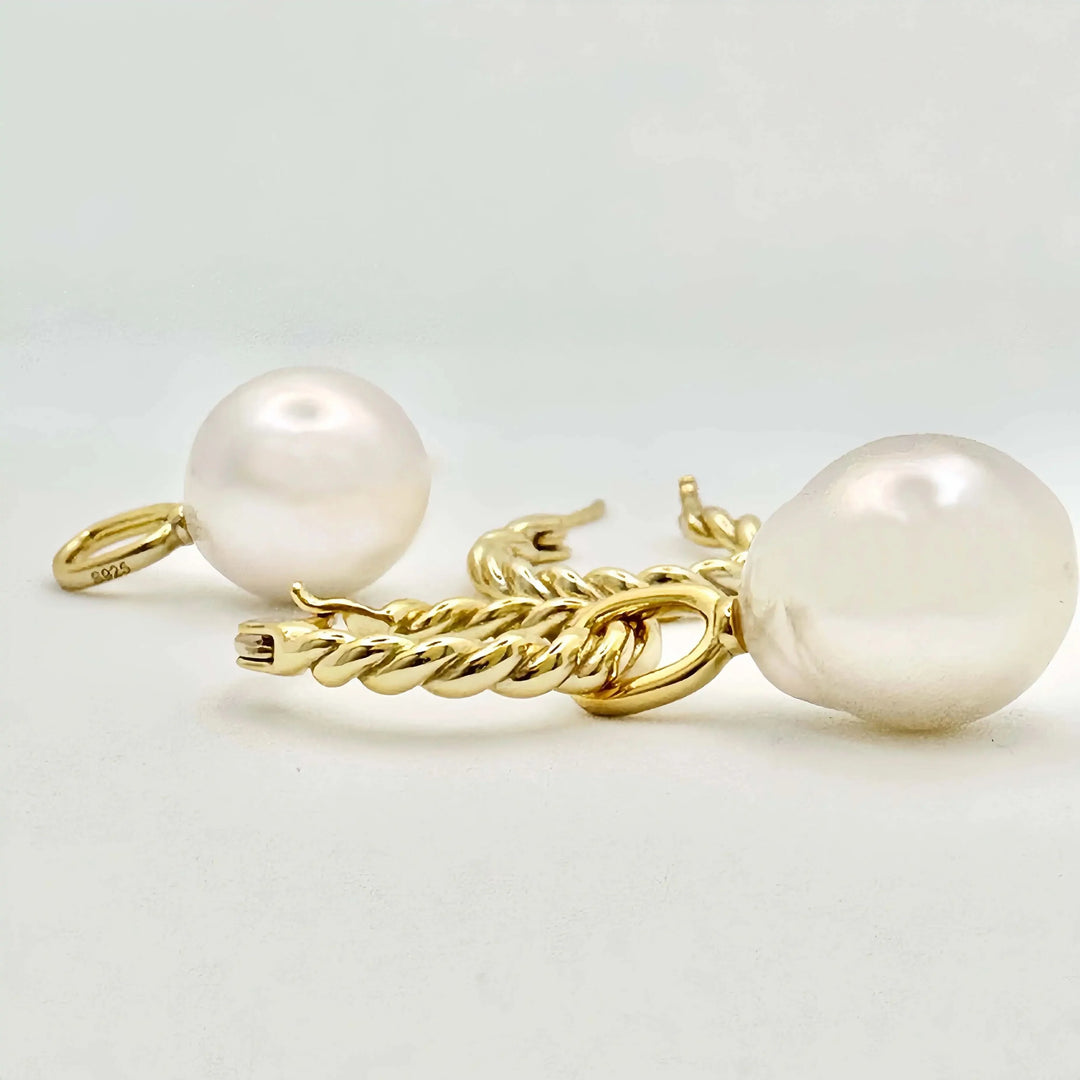 Detachable Twist Gold Hoop Baroque Pearl Earrings