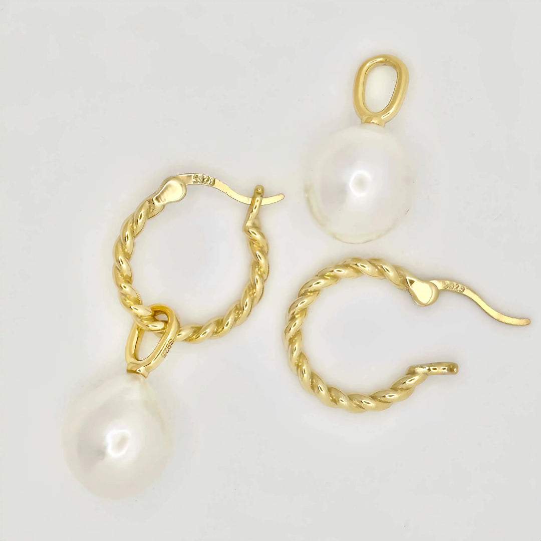 Detachable Twist Gold Hoop Baroque Pearl Earrings