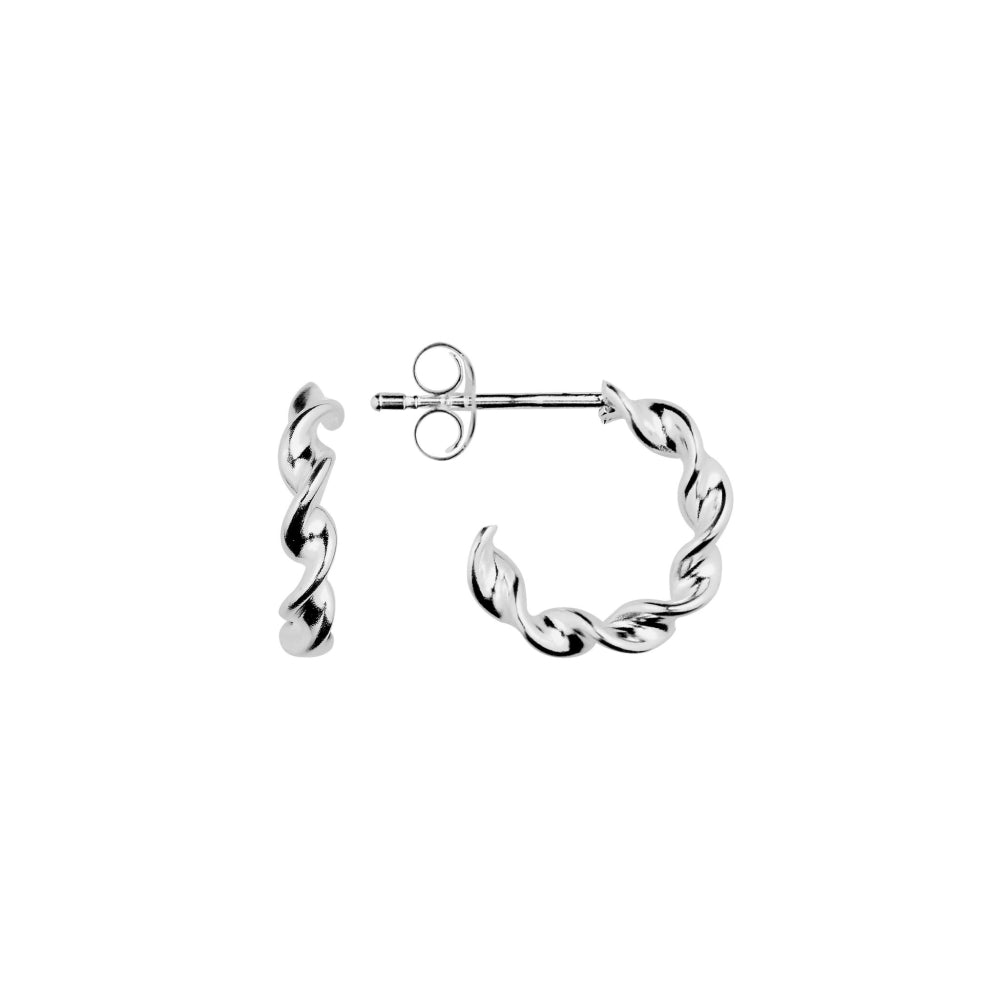 Silver hoop earrings on a white background