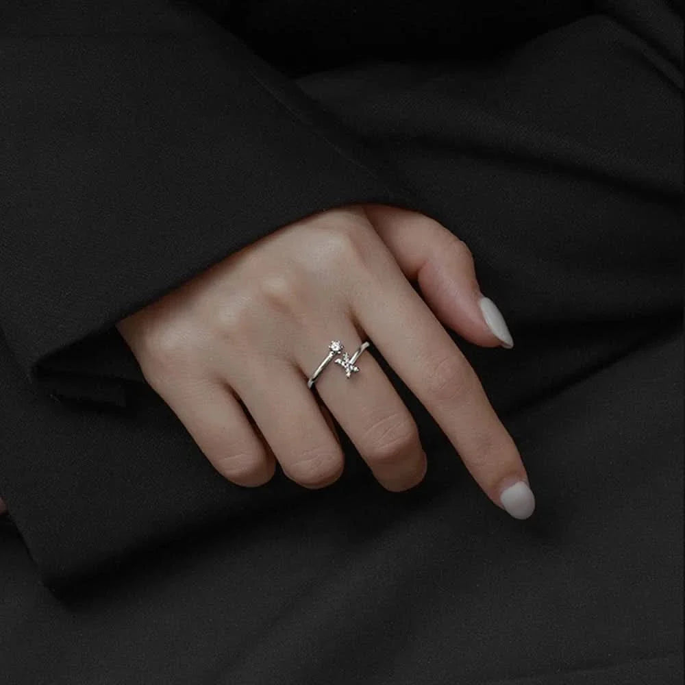 Diamond Initial Letter Silver Ring