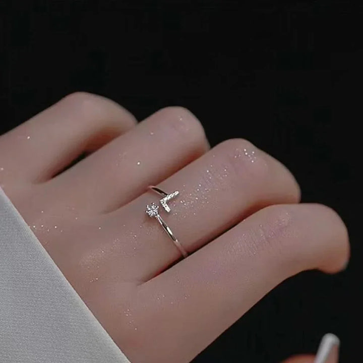 Diamond Initial Letter Silver Ring